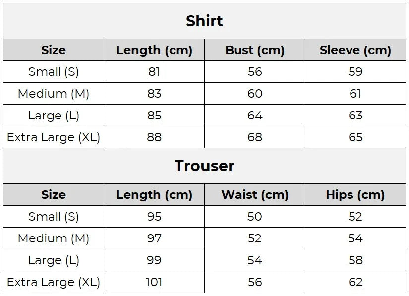 Sage Drift | Co-ord Set – TCS00303 Size Chart
